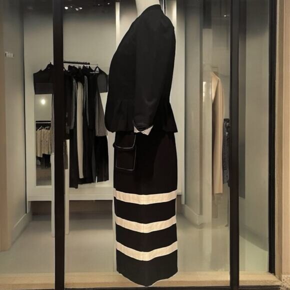 NEW Linen Skirt Suit Striped Pencil Skirt Sz 4 Pleated Peplum Blazer Sz 0 NWOT - Picture 3 of 16